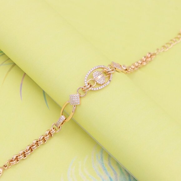 "Rose Gold Chain Bracelet with Oval Crystal Charm & Textured Links, XPBL0927 - Picture 7 of 13